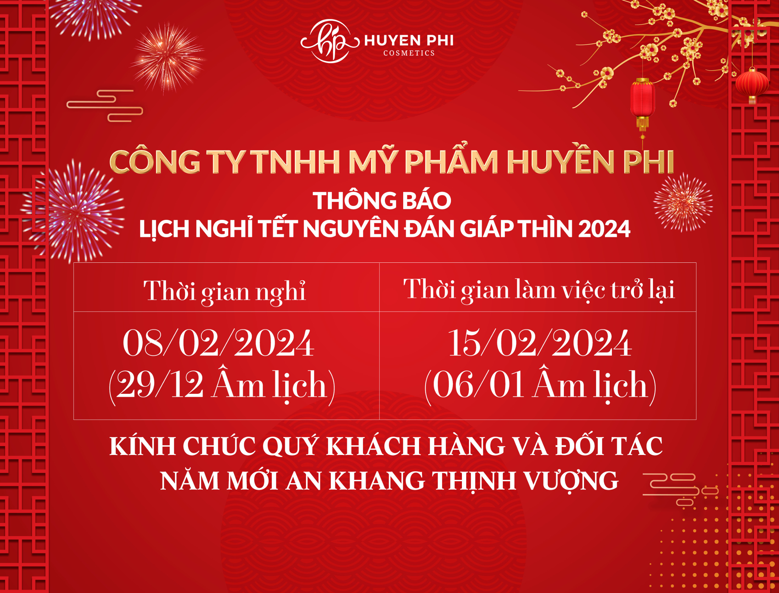 Thông báo lịch nghỉ Tết Nguyên Đán Giáp Thìn 2024